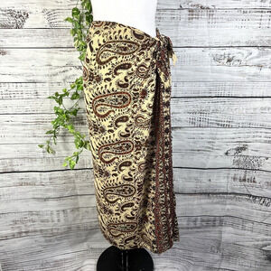 Anne Klein Skirt size 12 Burgundy Brown Silk Paisley Long Faux Wrap Scarf Modest